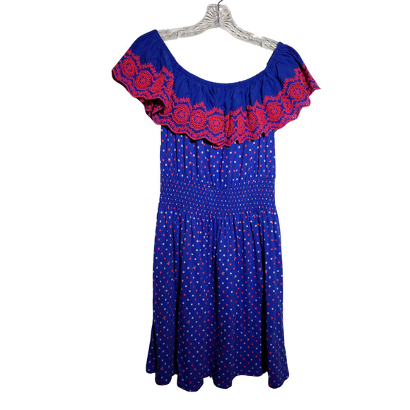 Lilly Pulitzer Blue Off Shoulder Embroidered Pullover Dress Women’s Medium - Picture 1 of 6